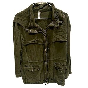 Monoreno Anthropologie Military Jacket Hooded Army Green Button Size Small